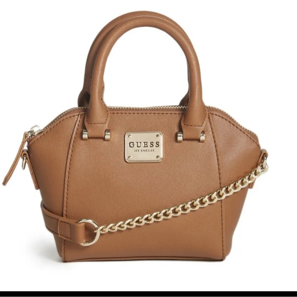 Guess Andrea Brown Crossbody Mini Bag With Gold Chain Strap